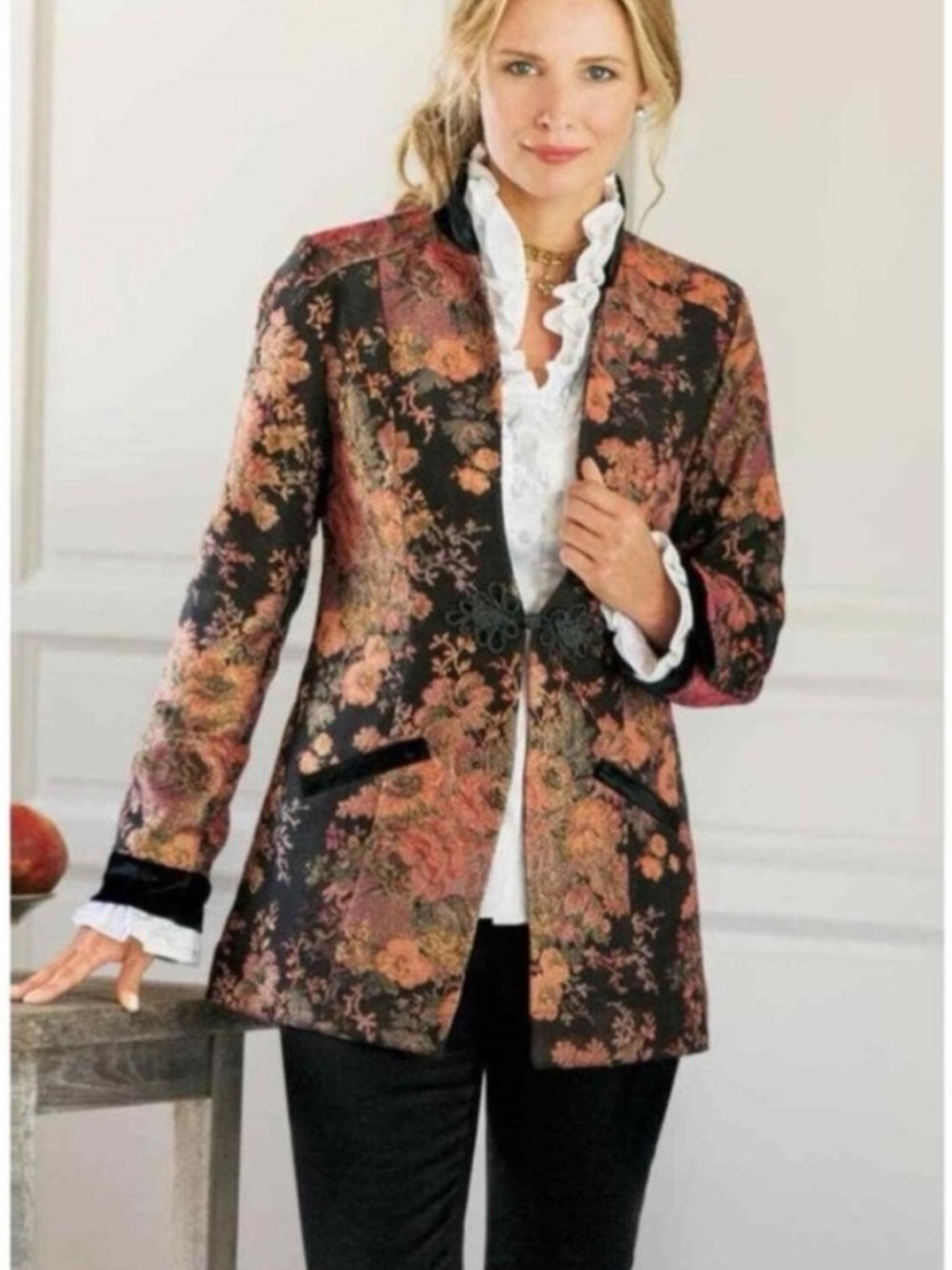 Soft Surroundings Westbury Garden Metallic Jacquard Jacket Floral Pink Size L